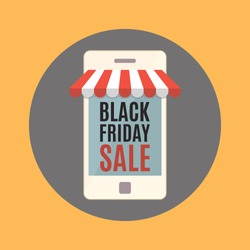 Black friday sale. Mobile phone. Mobile store concept. Vector illustration