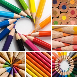 color pencils, collage