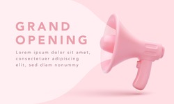Realistic megaphone with pink bubble for social media marketing concept. Announce for marketing. Vector illustration