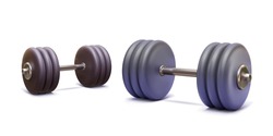 Metal 3d realistic dumbbell isolated on white background. Equipment for bodybuilding and workout. Vector illustration