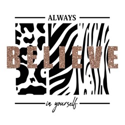 animal leopard pattern text black and white line glitter shine girl tee slogan illustration art vector