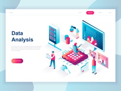 Modern flat design isometric concept of Big Data Analysis for banner and website. Isometric landing page template. Digital information chart and statistic financial budget. Vector illustration.