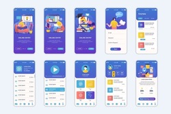 Education concept screens set for mobile app template. People learning at online courses, remote study at school. UI, UX, GUI user interface kit for smartphone application layouts. Vector design