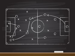 Chalk hand drawing with soccer game strategy. Vector illustration.