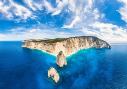 Panoramic view from the top of the southern coast of the island of Zakynthos near Myzithres