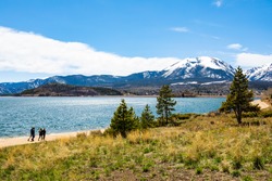 Dillon lake reservoir with mountains in Colorado at summer day