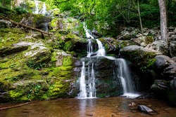 Scenic Dark Hollow Falls overview at Shenandoah National park in summer