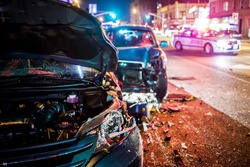 Multiple car crash road police night city