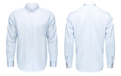 Business or formal blue shirt, front and back view, isolated on white background with clipping path