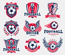 Soccer football logo, emblem collections, designs templates on a light background.