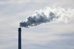 Smoking factory chimney, Bavaria, Germany, Europe