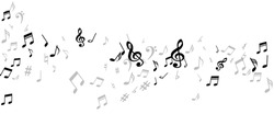 Music note symbols vector design. Song notation signs placer. Festival music concept. Isolated note symbols elements with pause. Birthday card graphic design.