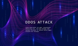 DDoS attack digital vector background with 0 1 bytes information motion. Cyber security concept. DDOS attack abstract illustration. 0 1 data flow. Big data technology. Crypto concept. Hacker incident.