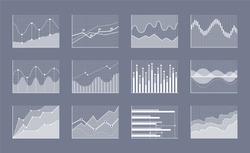 Diagram collection banner with charts made of dots, lines and curved, information and data, poster vector illustration isolated on grey background