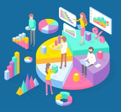 Infographics, isometric 3d charts, pie charts, graphics, pyramids, diagrams, financial strategy, visual presentation, analysis info, statistics, people and digital marketing, business researching