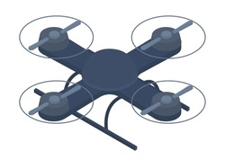Icon isolated at white, aerial robot, flying machine with propellers, air vehicle, copter. Modern technology flying machine for shooting video or for object tracking. Vector illustration