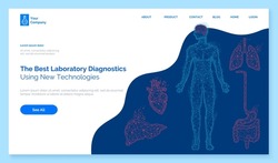 Medical app. Polygonal human organs made lines and dots. Medical research of human body, innovative approach concept. Anatomy, diagnostics of body systems. Brain, kidney, liver, lung, stomach, heart