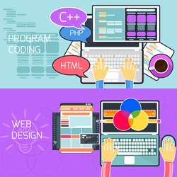 Flat design concept of program coding and web design