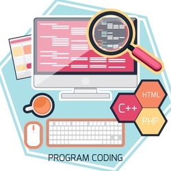 Flat design concept of program coding computer