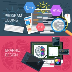 Flat design concept of program coding and graphic design