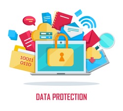 Data protection banner. Blue folder lock icon on white background. File protection. Data security and privacy concept. Safe confidential information. Vector illustration in flat style.