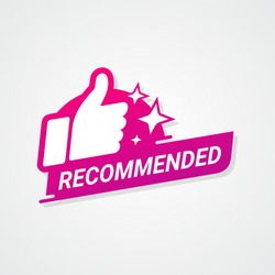 Recommended logo bagde with thumbs up vector illustration