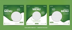 Set of Editable square banner template design for healthy food post. Suitable for Social Media Post restaurant and culinary digital Promotion. white and green background color shape vector.