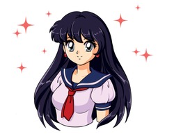 Retro anime girl with black hair in japanese school uniform. 90's anime style hand drawn vector illustration. Can be used for avatar, coloring book, mobile games etc.