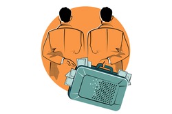 Concept of Corruption, Dishonest or fraudulent conduct by those in power, involving Bribery. Vector illustration of two men hand over money, bribe in suitcase.