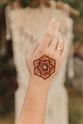 mehendi on hand, henna drawings on the body

