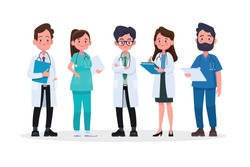Group of doctors and medical staff. Medical team concept in flat design people character.