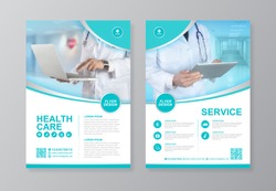 Corporate healthcare cover, back page a4 template design and flat icons for a report and medical brochure design, flyer, leaflets decoration for printing and presentation vector illustration