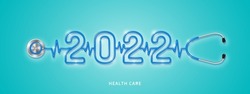 Healthcare and medical concept stethoscope shape 2022 checkup for happy and healthy new year. wishing you stay in good health. vector illustration