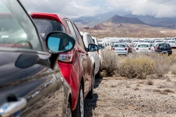 Rental cars in Tenerife parked outside the airport during the coronavirus crisis. Pandemic time and no tourist left 40 000 cars unused