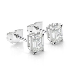 Emerald Cut Diamond Earrings Isolated on White Background