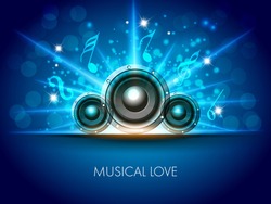 Abstract musical flyer with speakers on blue background. EPS 10.