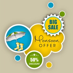 Monsoon offer and sale banner, flyer or poster.