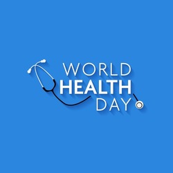 White World Health Day Font With Stethoscope On Blue Background.