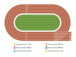 Illustration of running track with runner's statistics showing by different colors for Sports concept.
