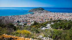 View from the hill in Alanya, Turkey. Alanya cityscape. Turkish resort. View from top of the Alanya castle in Alanya