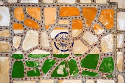 National flag of  India on stone  wall background. Flag  banner on  stone texture background.