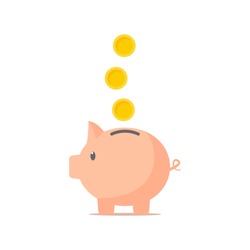 Pig bank for coins vector illustration isolated on white, piggy bank icon. Saving flat stock illustration