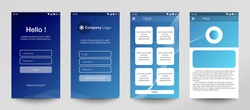 Design of mobile app, UI, UX, GUI. Set of user registration screens with login and password input, account sign in, sign up, home page. Modern Style. Minimal Application. UI Design Template. Interface