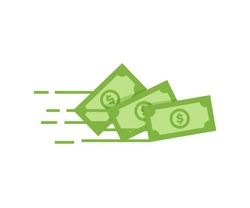 Money vector icon. Bank note Dollar bill flying from sender to receiver. Design illustration for money, wealth, investment and finance concepts