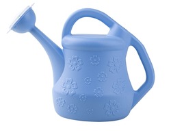 Blue baby watering can isolated on white background. Clipping Path. Full depth of field.