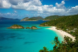 Beautiful bay in island with beach and green hills, St. John US Virgin Islands
