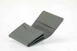 Business card holder, genuine leather, gray-green