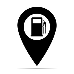 Gas station icon with shadow, nozzle isolated logo vector, pump gasoline design, oil power energy symbol .