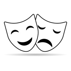 Set of Theater face mask icon shadow, emotion actor comedy and drama symbol, festival sign vector illustration .