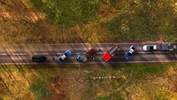 Traffic accident with vehicles aerial view